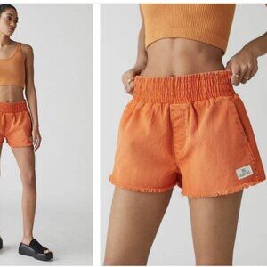 Urban Outfitters BDG Medium Pull On Denim Boxer Shorts Orange Frayed Hem Cotton